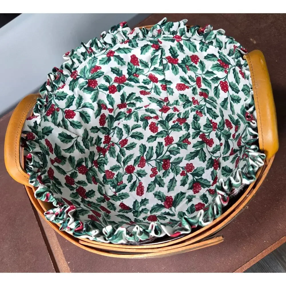 Vtg 1999 Longaberger Christmas Collection Popcorn Basket Combo w Holly Liner etc